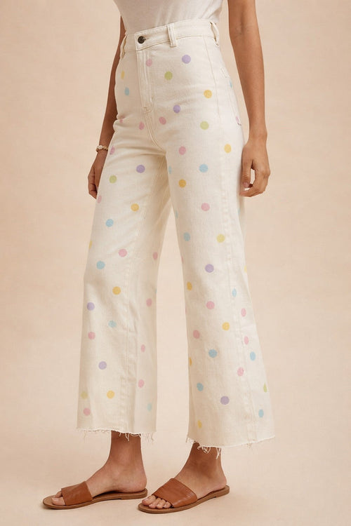 Comfort Stretch Pastel Polka Dot Wide Leg Jean