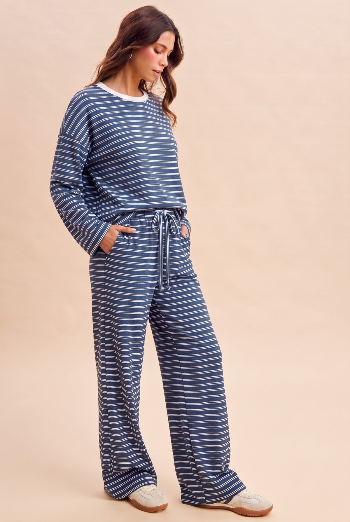 Brushed Stripe Jersey Tee & Drawstring Pants Set