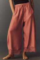 Lace Trim Wide Leg Pants - Terracotta