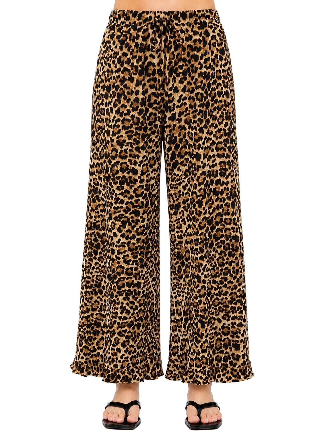 Ruffle Hem Leopard Print Pants