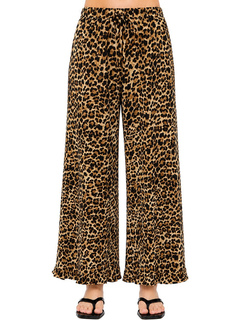 Ruffle Hem Leopard Print Pants