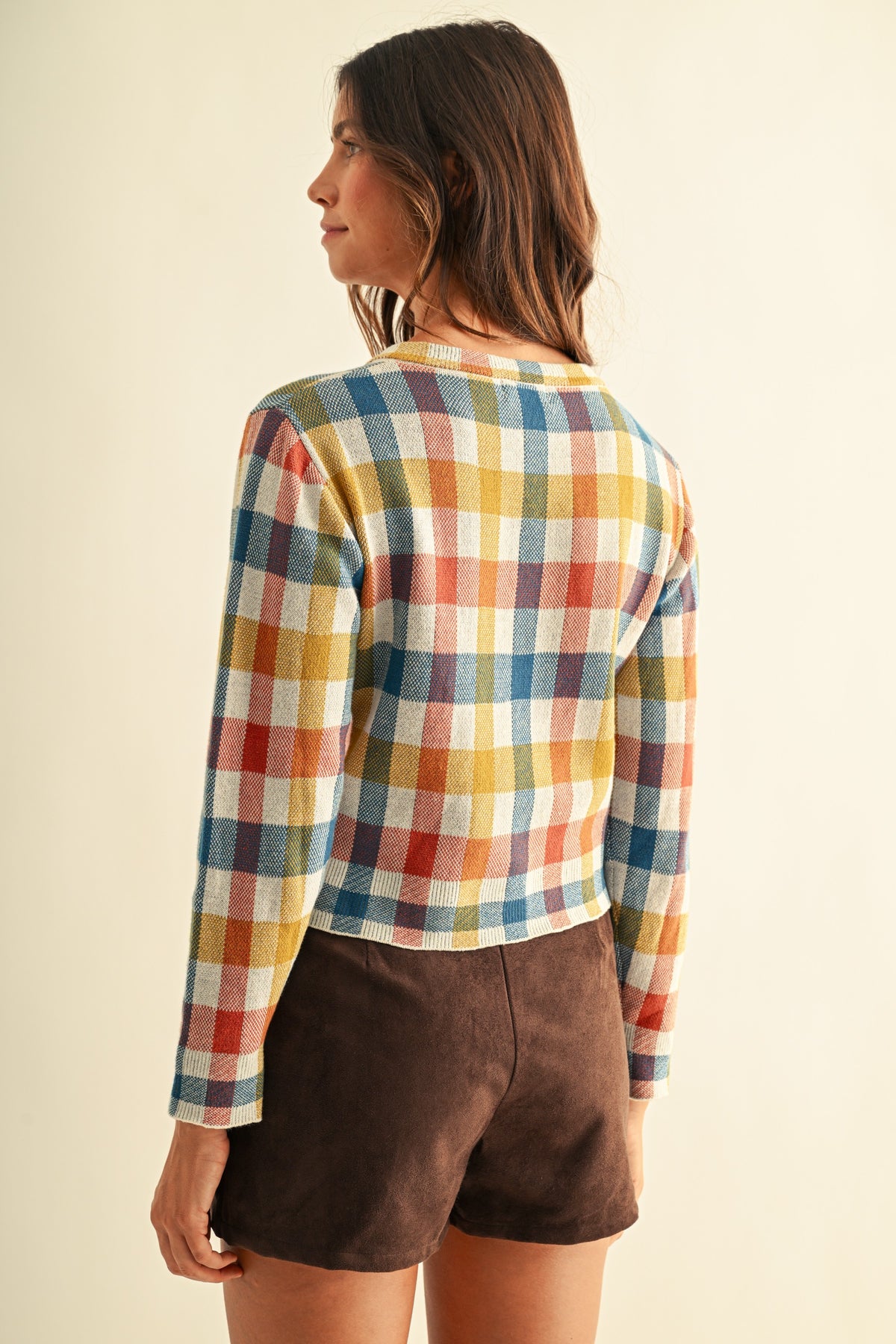 Multicolor Check Jacquard Cardigan