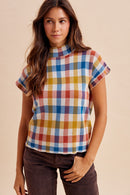 Multi Color Check Mock Neck Sweater