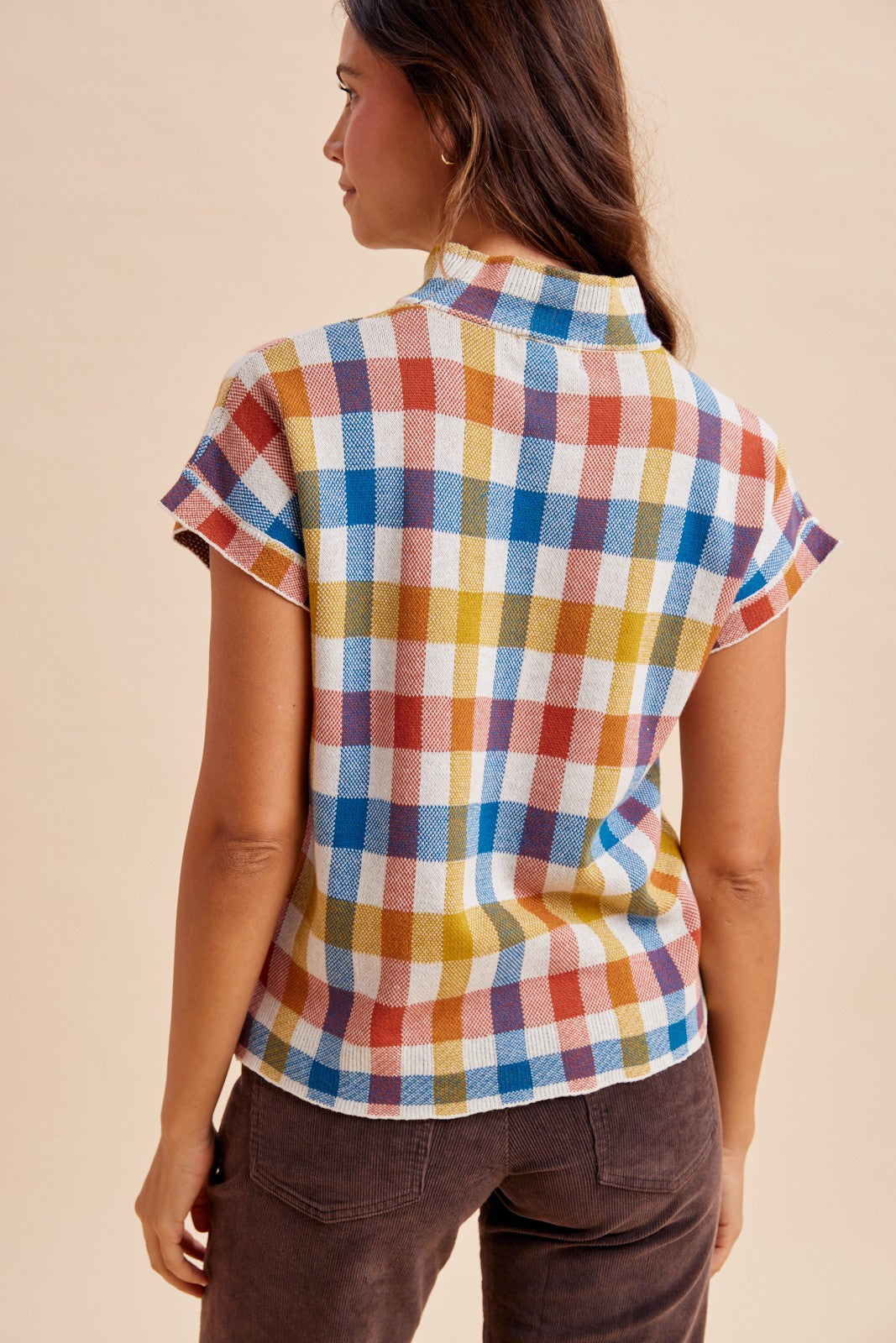 Multicolor Check Mock Neck Sweater