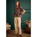 POLKA DOT BOW DETAIL SHORT SLEEVES PEPLUM TOP