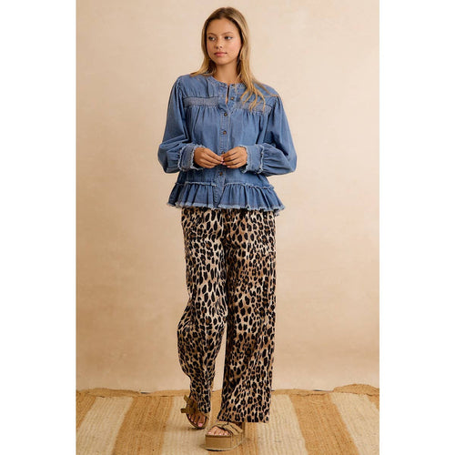 Leopard Pull-On Wide Leg Pants