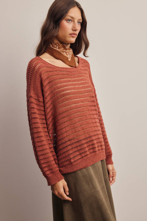 Open-Knit Stripe Sweater Top FSW0056