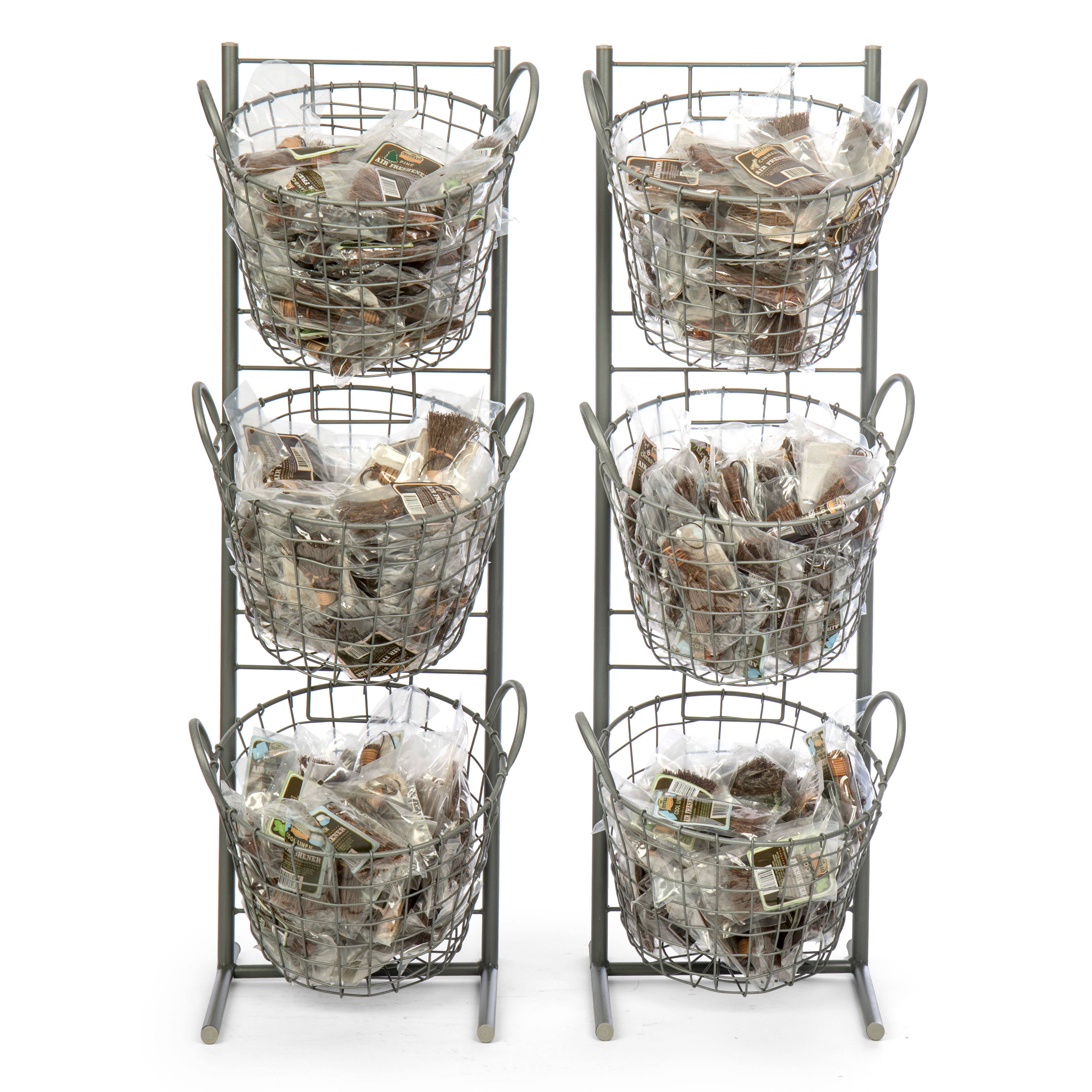 Gray Metal 3-Tier Wire Basket Display Stand