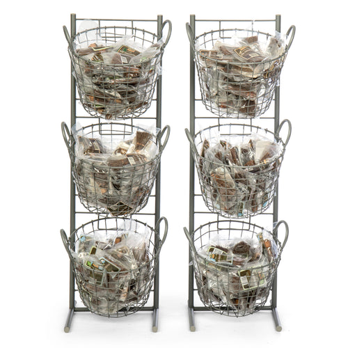 Gray Metal 3-Tier Wire Basket Display Stand