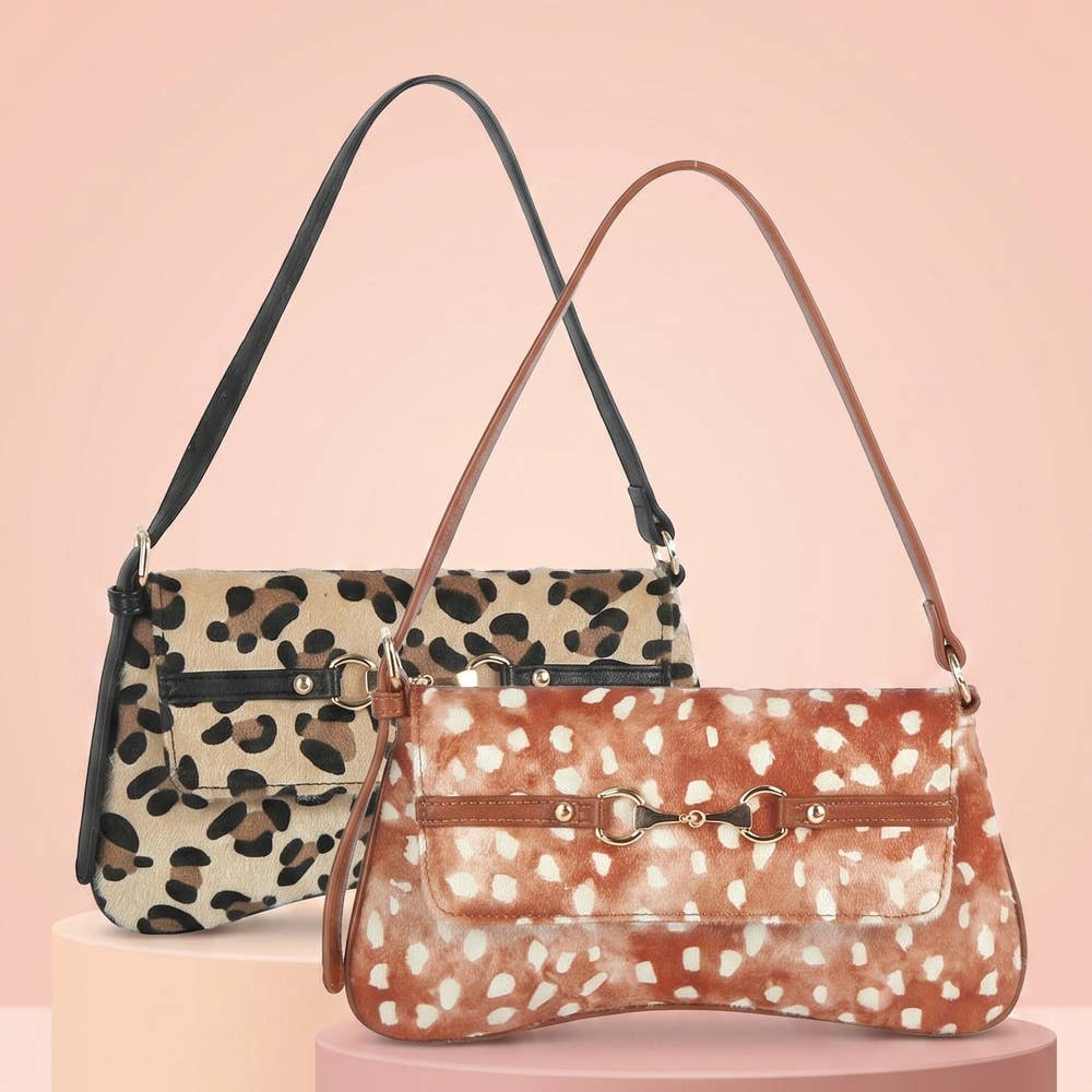Fawn Spotted Horsebit Flap Shoulder Bag