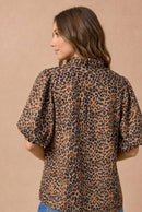 Plus Leopard Ruffle Notch Neck Blouse