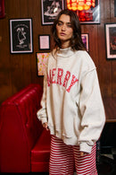 IT2594E-MERRYW | "MERRY" Varsity Mock Neck Sweatshirt