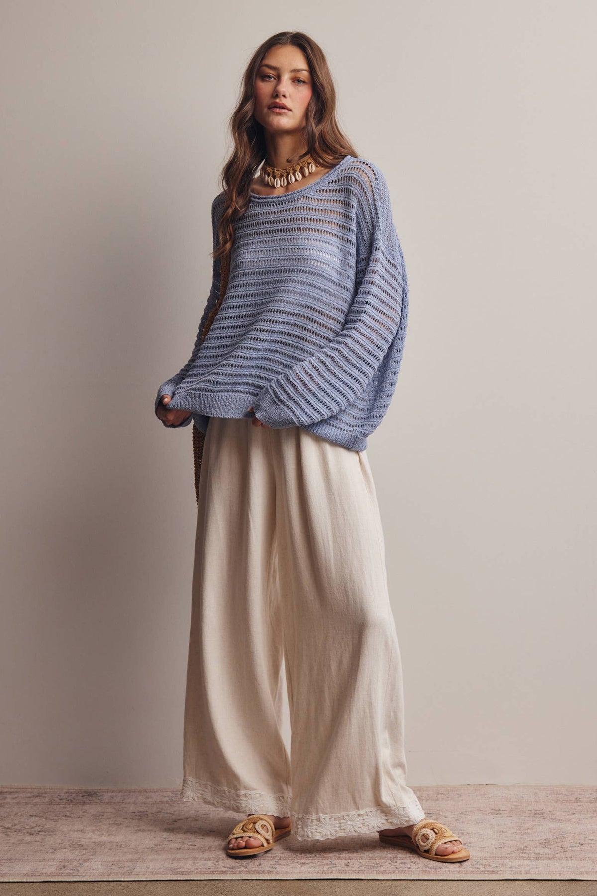 Open-Knit Stripe Sweater Top FSW0056
