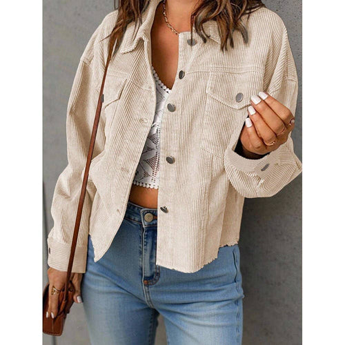 Solid Corduroy Jacket Casual Oversized Button Front