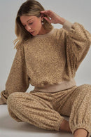 LEOPARD FLEECE COMFY SWEATPANTS WITH A DRAWSTRING