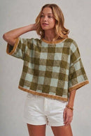 Gingham Drop Shoulder Sweater
