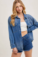 WASHED DENIM BUTTON DOWN SHIRT JACKET
