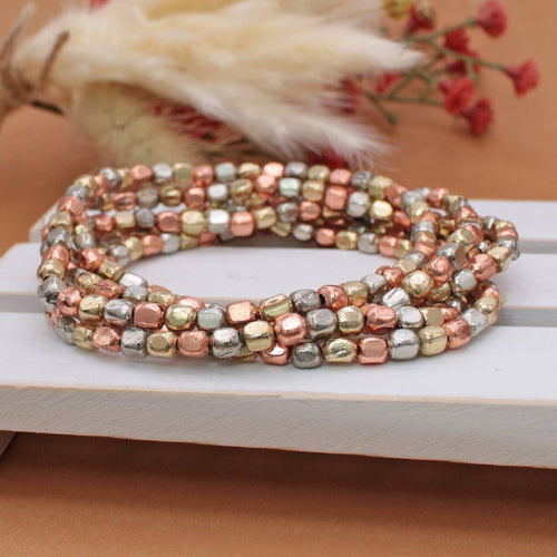Multi Metals Bead Stretch Bracelet Set