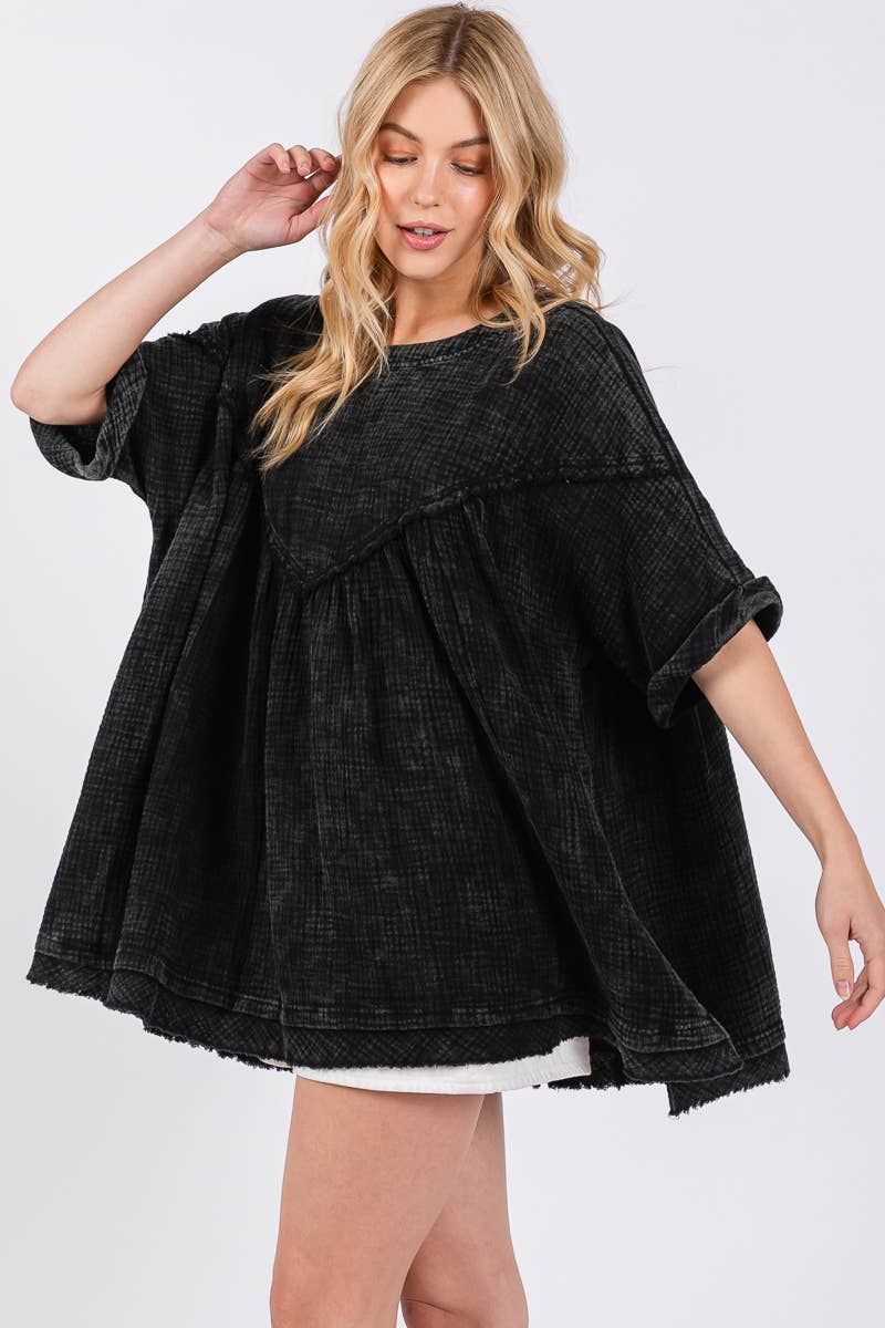 MINERAL WASH FRINGE HEM OVERSIZED TOP