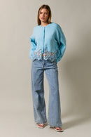 Lace Hem Button Front Knit Sweater Cardigan