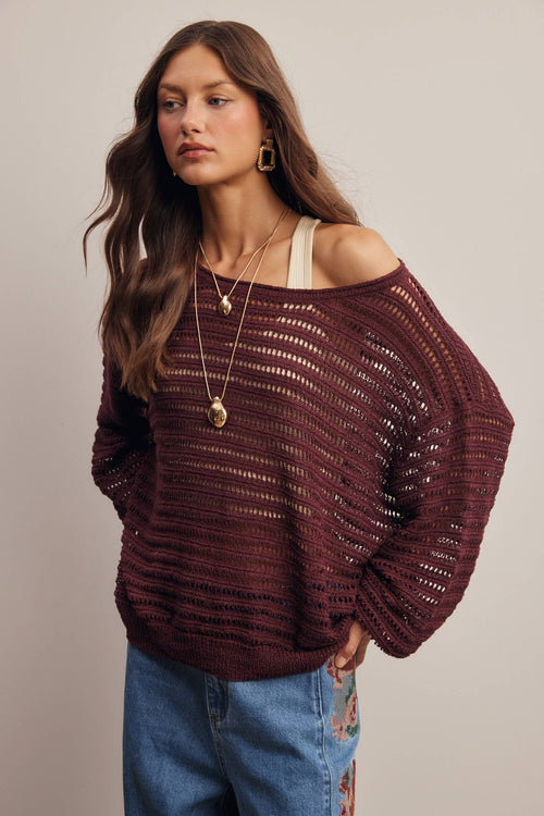 Open-Knit Stripe Sweater Top FSW0056