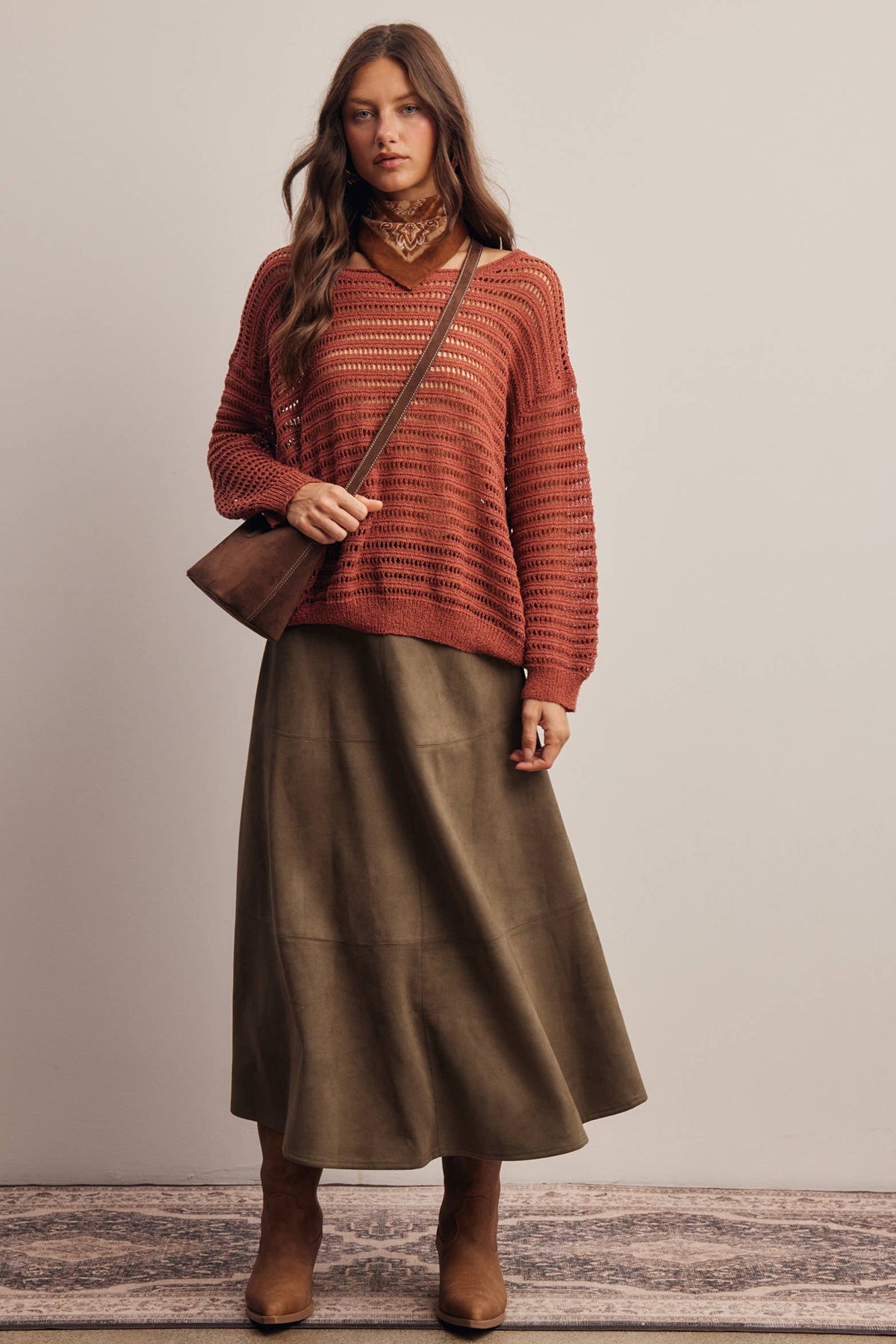 Open-Knit Stripe Sweater Top FSW0056