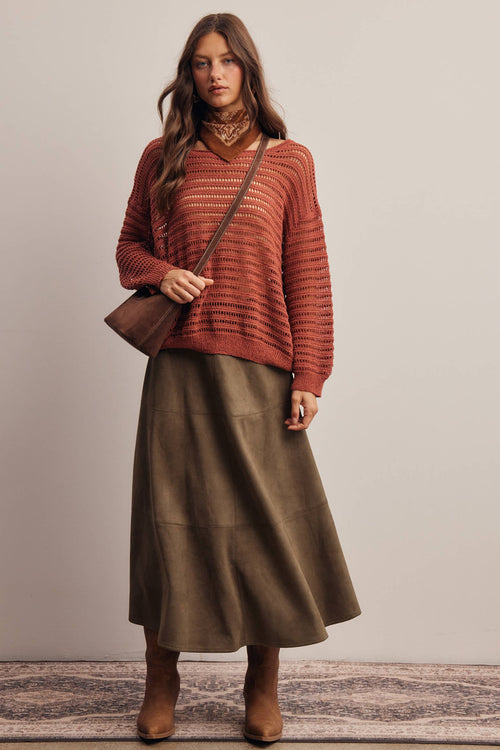 Open-Knit Stripe Sweater Top FSW0056