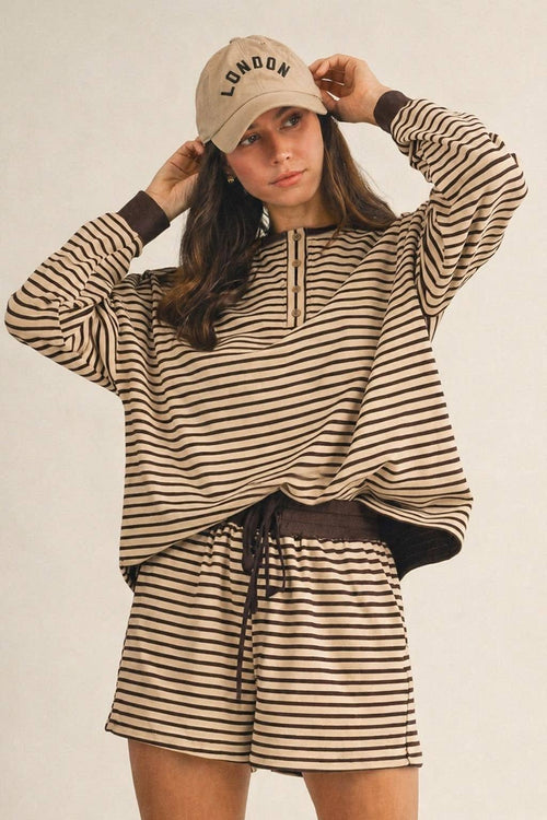 Soft Brushed Pin Stripe Knit Pullover N Shorts