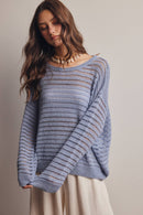 Open-Knit Stripe Sweater Top FSW0056