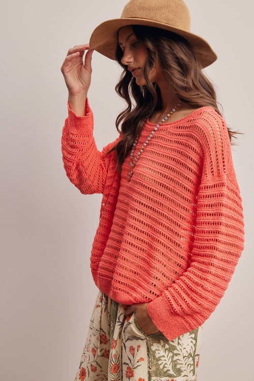 Open-Knit Stripe Sweater Top FSW0056