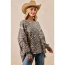 LEOPARD PRINT OVERSIZED WAFFLE THERMAL SWEATSHIRT