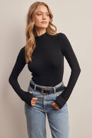 Stretch Ribbed Mock Neck Top FT0063
