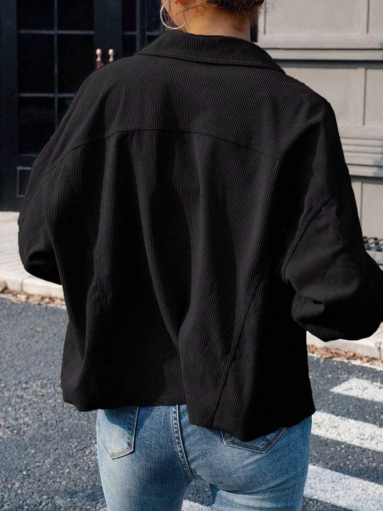Solid Corduroy Jacket Casual Oversized Button Front