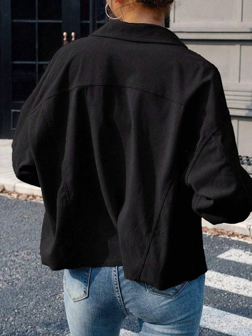 Solid Corduroy Jacket Casual Oversized Button Front
