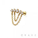 MULTI ROUND CZ DANGLE CHAIN TOP 316L SURGICAL STEEL THREADLE