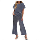 Striped Batwing Sleeve Top & Wide Leg Pants Set