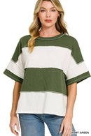 French Terry Color Block Exposed Seam Top - Zenana