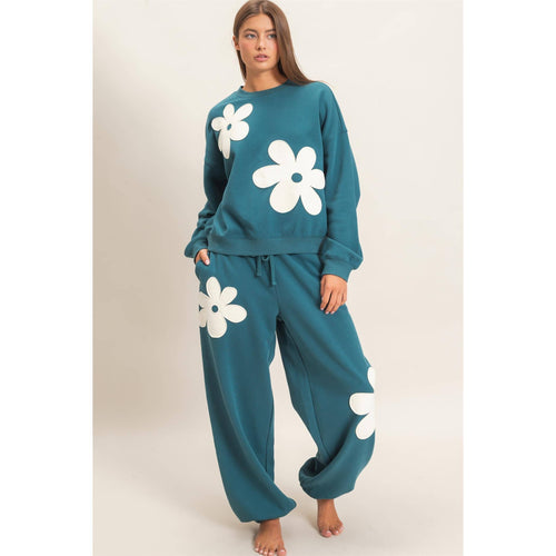 Floral Applique Crew Neck Sweatshirt