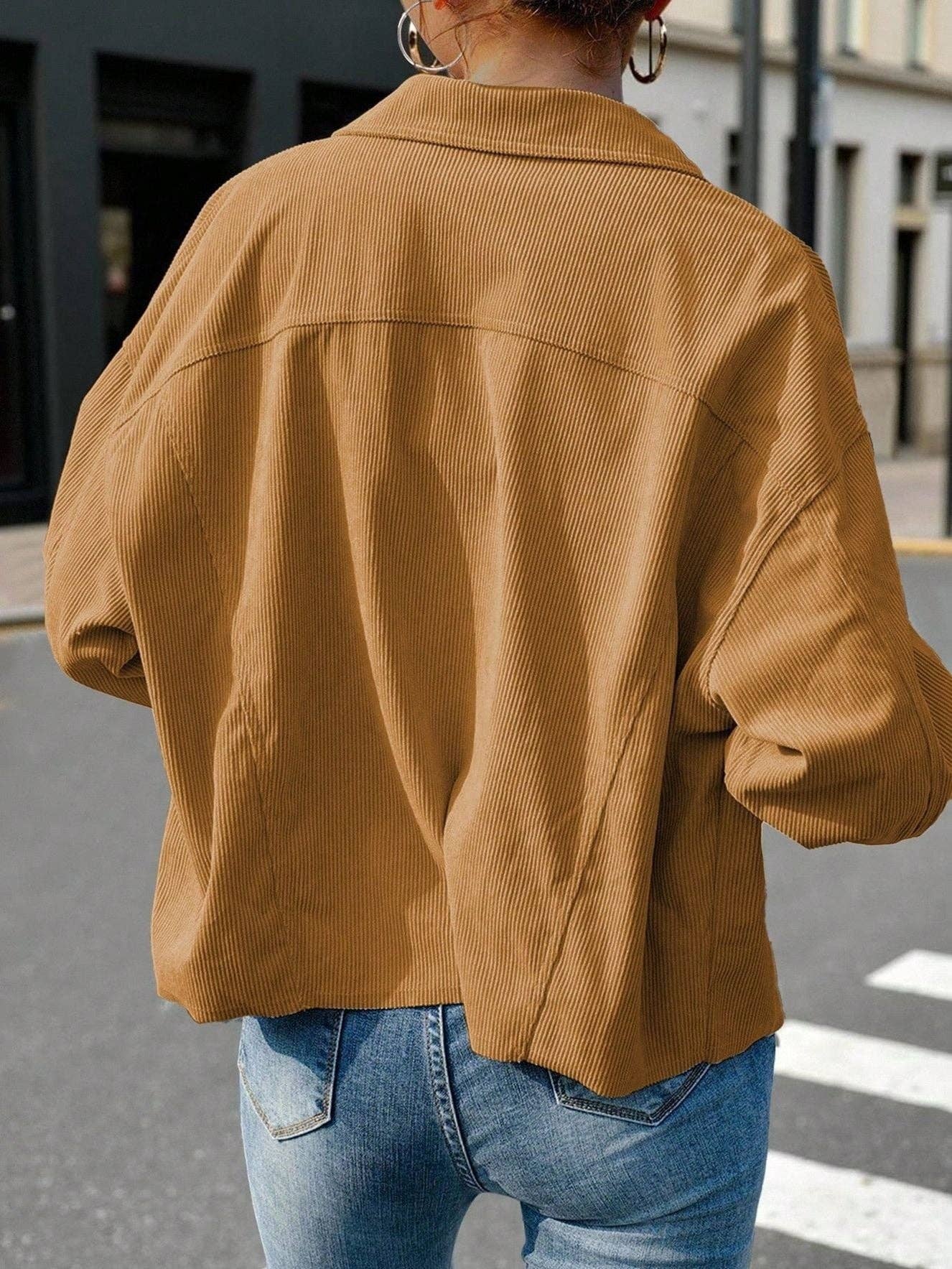 Solid Corduroy Jacket Casual Oversized Button Front