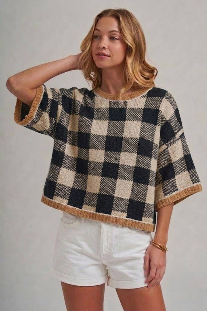 Gingham Drop Shoulder Sweater