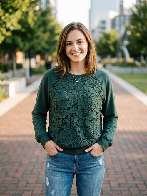 French terry flower patch pullover 8045