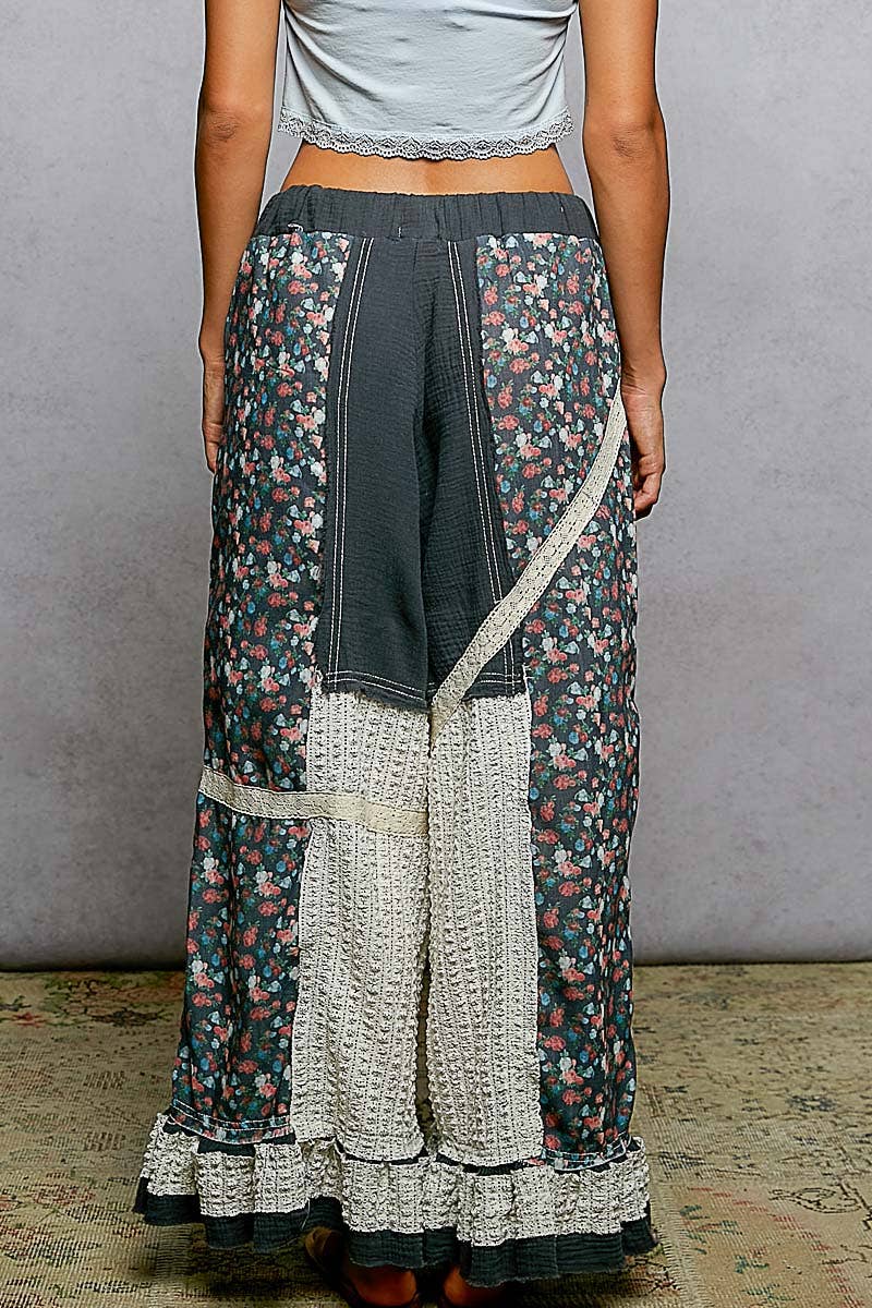 Double Gauze Ruffle Wide Leg Pants