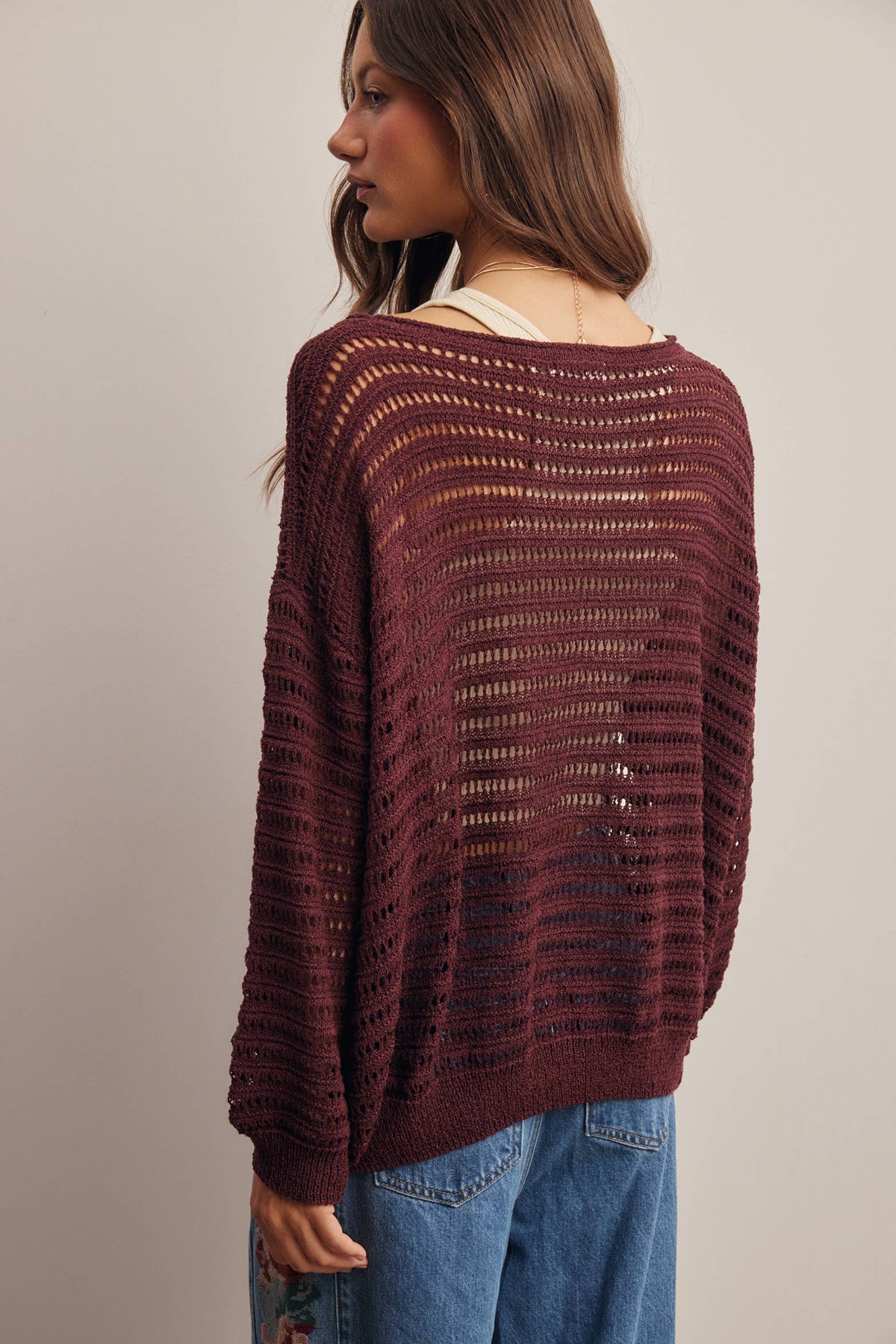 Open-Knit Stripe Sweater Top FSW0056