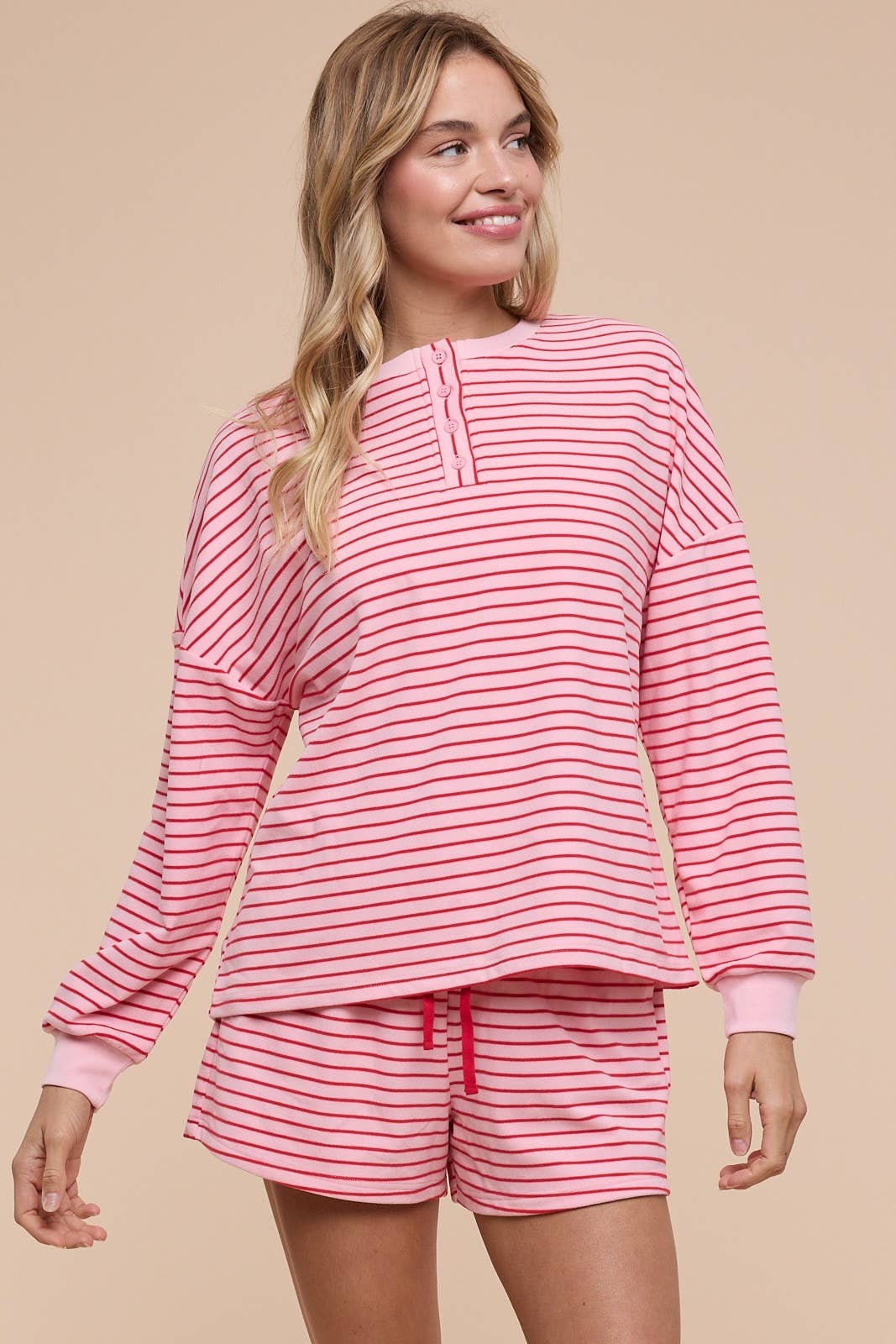 Soft Brushed Pin Stripe Knit Pullover N Shorts