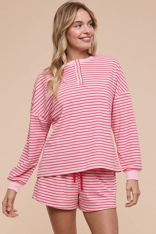 Soft Brushed Pin Stripe Knit Pullover N Shorts