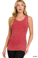 Washed Ribbed Scoop Neck Tank Top - Zenana