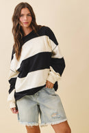 8551GN Oversized Color Block Long Sleeve Pullover