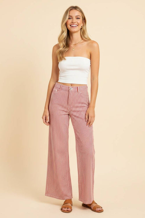 Railroad Stripe Wide Leg Pants – Red & Green