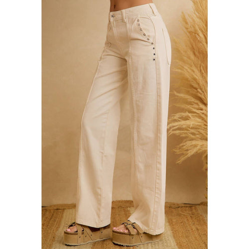 Grommet Detail High Waist Wide Leg Pants