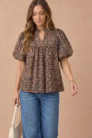 Leopard Ruffle Notch Neck Blouse
